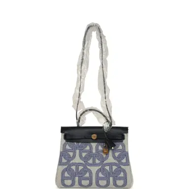 HERMÈS Hermes Herbag Zip PM 31 "Circuit 24" Bleu Royal, Ecru Toile H Canvas and Bleu Indigo Vache Hunter Leather Gold Hardware | Thumbnail 6 HERMÈS Hermes Herbag Zip PM 31 "Circuit 24" Bleu Royal, Ecru Toile H Canvas and Bleu Indigo Vache Hunter Leather Gold Hardware | Thumbnail 6