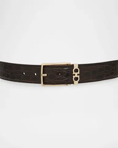Ferragamo Men's Gancini Alligator Leather Belt | Thumbnail 3 Ferragamo Men's Gancini Alligator Leather Belt | Thumbnail 3
