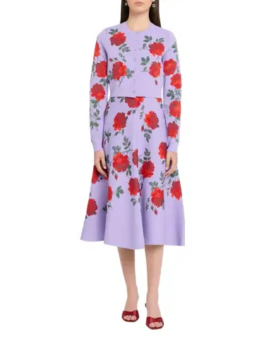 Carolina Herrera Rose Jacquard Crop Crewneck Cardigan | Thumbnail 1 Carolina Herrera Rose Jacquard Crop Crewneck Cardigan | Thumbnail 1