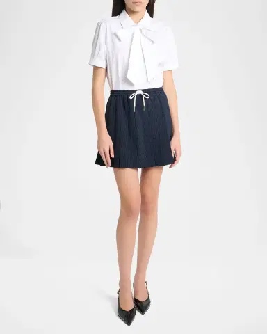 Thom Browne Pleated Seersucker Mini Drawstring Skirt | Thumbnail 2 Thom Browne Pleated Seersucker Mini Drawstring Skirt | Thumbnail 2