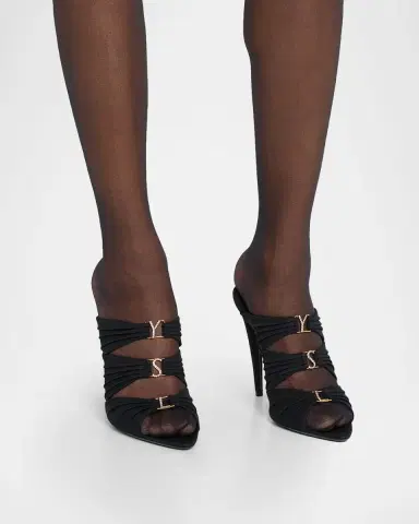 Saint Laurent 110mm Emilie Satin Embellished YSL Mules | Thumbnail 2 Saint Laurent 110mm Emilie Satin Embellished YSL Mules | Thumbnail 2