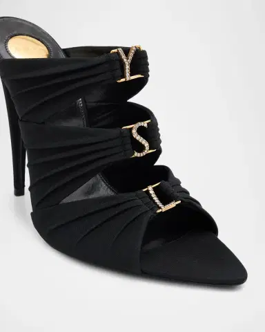 Saint Laurent 110mm Emilie Satin Embellished YSL Mules | Thumbnail 5 Saint Laurent 110mm Emilie Satin Embellished YSL Mules | Thumbnail 5