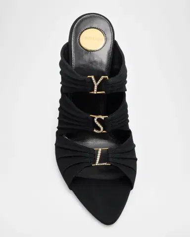 Saint Laurent 110mm Emilie Satin Embellished YSL Mules | Thumbnail 6 Saint Laurent 110mm Emilie Satin Embellished YSL Mules | Thumbnail 6