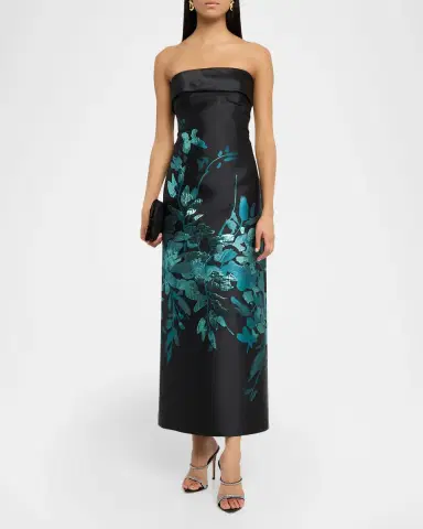 Aidan Mattox Strapless Metallic Botanical Jacquard Maxi Dress | Thumbnail 2 Aidan Mattox Strapless Metallic Botanical Jacquard Maxi Dress | Thumbnail 2
