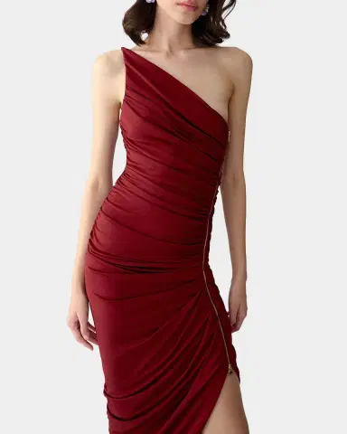 Carolina Herrera Ruched Zipper One-Shoulder Midi Dress | Thumbnail 3 Carolina Herrera Ruched Zipper One-Shoulder Midi Dress | Thumbnail 3