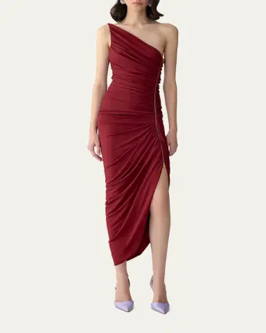 Carolina Herrera Ruched Zipper One-Shoulder Midi Dress | Thumbnail 5 Carolina Herrera Ruched Zipper One-Shoulder Midi Dress | Thumbnail 5