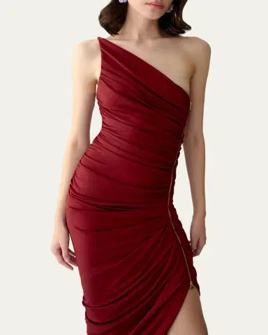 Carolina Herrera Ruched Zipper One-Shoulder Midi Dress | Thumbnail 7 Carolina Herrera Ruched Zipper One-Shoulder Midi Dress | Thumbnail 7