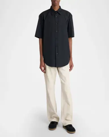 Balmain Men 's Poplin Embroidered-Logo Oversized Short-Sleeve Shirt | Thumbnail 2 Balmain Men 's Poplin Embroidered-Logo Oversized Short-Sleeve Shirt | Thumbnail 2
