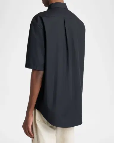 Balmain Men 's Poplin Embroidered-Logo Oversized Short-Sleeve Shirt | Thumbnail 3 Balmain Men 's Poplin Embroidered-Logo Oversized Short-Sleeve Shirt | Thumbnail 3