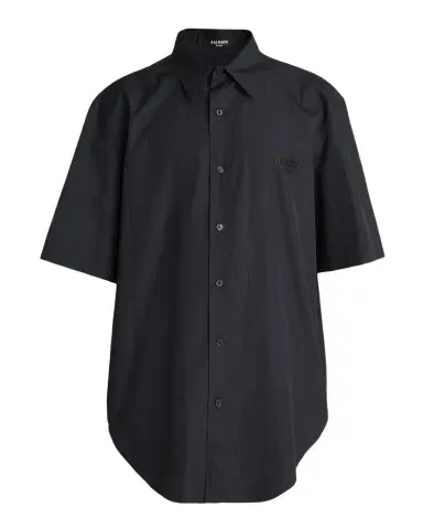 Balmain Men 's Poplin Embroidered-Logo Oversized Short-Sleeve Shirt | Thumbnail 1 Balmain Men 's Poplin Embroidered-Logo Oversized Short-Sleeve Shirt | Thumbnail 1