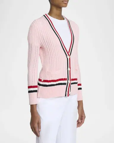 Thom Browne Ladder Cable Knit V-Neck Cardigan | Thumbnail 4 Thom Browne Ladder Cable Knit V-Neck Cardigan | Thumbnail 4