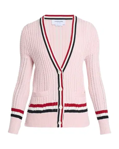 Thom Browne Ladder Cable Knit V-Neck Cardigan | Thumbnail 1 Thom Browne Ladder Cable Knit V-Neck Cardigan | Thumbnail 1