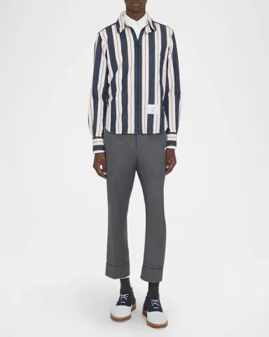 Thom Browne Men's Cotton Stripe Full-Zip Shirt | Thumbnail 2 Thom Browne Men's Cotton Stripe Full-Zip Shirt | Thumbnail 2