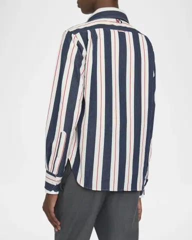 Thom Browne Men's Cotton Stripe Full-Zip Shirt | Thumbnail 3 Thom Browne Men's Cotton Stripe Full-Zip Shirt | Thumbnail 3