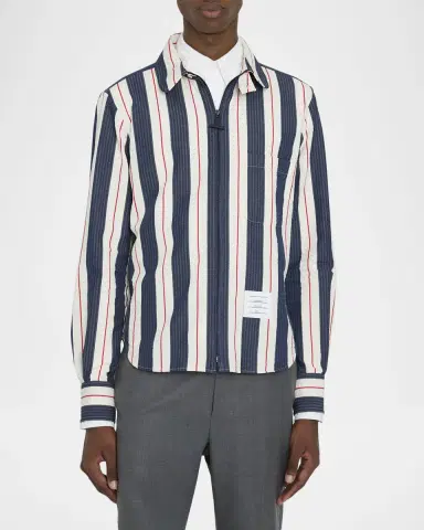 Thom Browne Men's Cotton Stripe Full-Zip Shirt | Thumbnail 4 Thom Browne Men's Cotton Stripe Full-Zip Shirt | Thumbnail 4