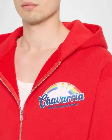 Willy Chavarria Men's Graphic Logo Cotton Full-Zip Hoodie | Thumbnail 5 Willy Chavarria Men's Graphic Logo Cotton Full-Zip Hoodie | Thumbnail 5