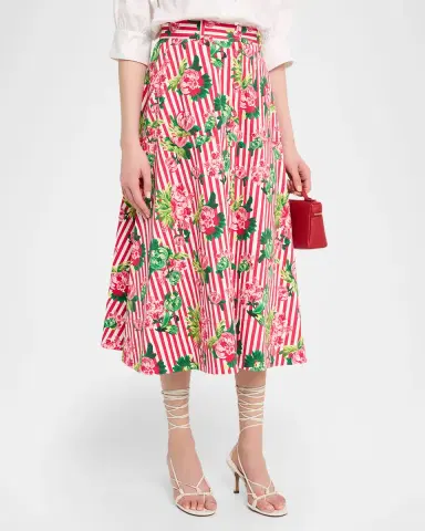 Saloni Kali-C Floral Stripe A-Line Midi Skirt | Thumbnail 3 Saloni Kali-C Floral Stripe A-Line Midi Skirt | Thumbnail 3