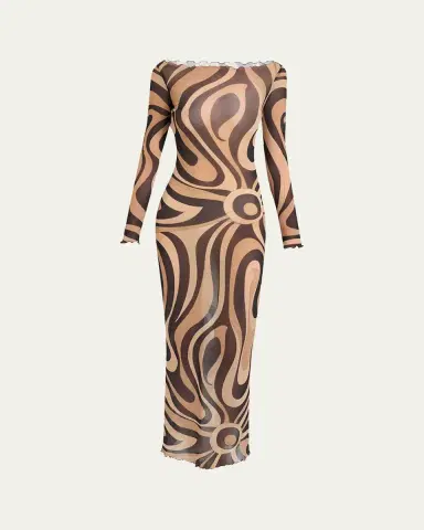 Pucci Marmo Tulle Long-Sleeve Maxi Dress | Thumbnail 5 Pucci Marmo Tulle Long-Sleeve Maxi Dress | Thumbnail 5