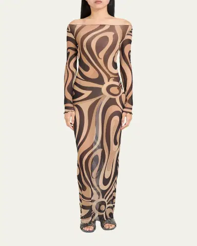 Pucci Marmo Tulle Long-Sleeve Maxi Dress | Thumbnail 6 Pucci Marmo Tulle Long-Sleeve Maxi Dress | Thumbnail 6