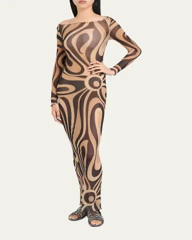 Pucci Marmo Tulle Long-Sleeve Maxi Dress | Thumbnail 8 Pucci Marmo Tulle Long-Sleeve Maxi Dress | Thumbnail 8