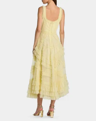 Mac Duggal Mesh Ruffled Scoopneck Midi-Dress | Thumbnail 2 Mac Duggal Mesh Ruffled Scoopneck Midi-Dress | Thumbnail 2