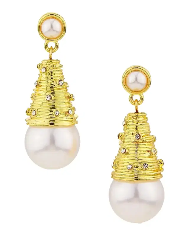 Goldtone, Imitation Pearl & Glass Crystal Drop Earrings Goldtone, Imitation Pearl & Glass Crystal Drop Earrings