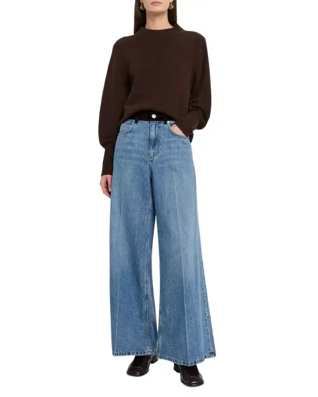 Flower Patch Velvet-Waistband Wide-Leg Denim Trousers Flower Patch Velvet-Waistband Wide-Leg Denim Trousers