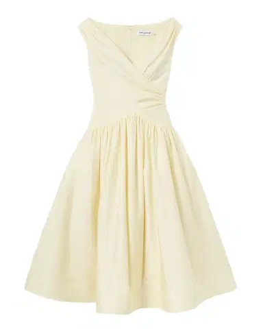 Self-Portrait Gathered Cotton Midi Dress | Thumbnail 1 Self-Portrait Gathered Cotton Midi Dress | Thumbnail 1