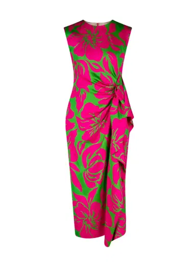 Dries Van Noten Droppy Satin Ruched Midi Dress | Thumbnail 1 Dries Van Noten Droppy Satin Ruched Midi Dress | Thumbnail 1