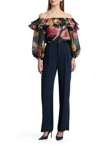 Carolina Herrera Women's Floral Silk Organza Puff-Sleeve Blouse - Midnight Multi - Size 8 | Thumbnail 2 Carolina Herrera Women's Floral Silk Organza Puff-Sleeve Blouse - Midnight Multi - Size 8 | Thumbnail 2