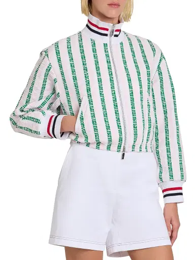 Thom Browne Women's Striped Grosgrain Tweed Jacket - Pink | Thumbnail 4 Thom Browne Women's Striped Grosgrain Tweed Jacket - Pink | Thumbnail 4