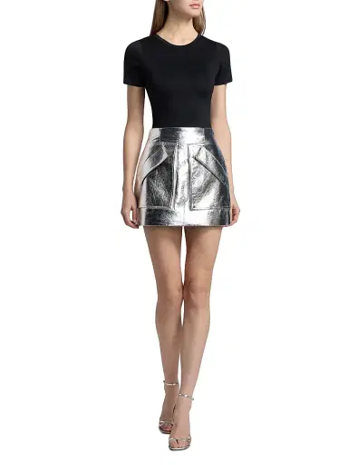 Aknvas Women's Cherry Metallic-Finish A-Line Miniskirt - Silver | Thumbnail 2 Aknvas Women's Cherry Metallic-Finish A-Line Miniskirt - Silver | Thumbnail 2