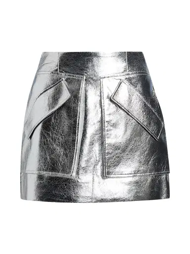 Aknvas Women's Cherry Metallic-Finish A-Line Miniskirt - Silver | Thumbnail 1 Aknvas Women's Cherry Metallic-Finish A-Line Miniskirt - Silver | Thumbnail 1