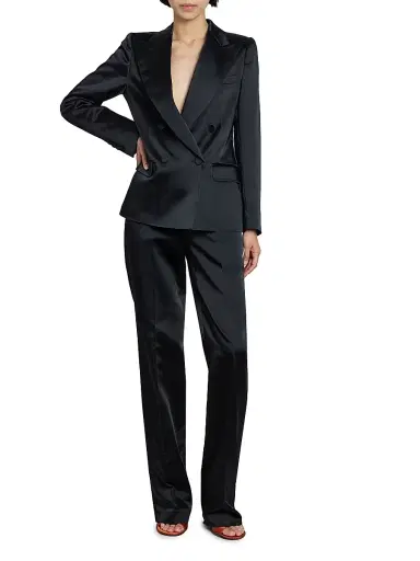 Dries Van Noten Women's Beaura Satin Double-Breasted Jacket - Black | Thumbnail 2 Dries Van Noten Women's Beaura Satin Double-Breasted Jacket - Black | Thumbnail 2