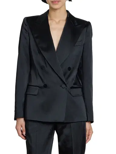 Dries Van Noten Women's Beaura Satin Double-Breasted Jacket - Black | Thumbnail 3 Dries Van Noten Women's Beaura Satin Double-Breasted Jacket - Black | Thumbnail 3