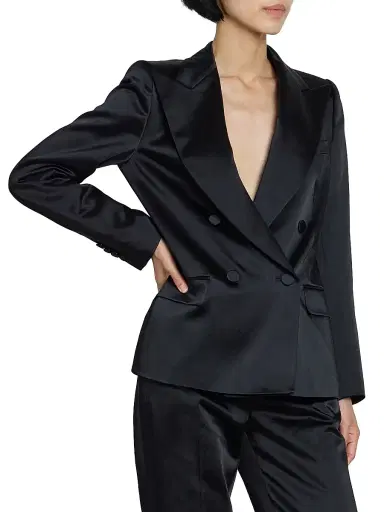 Dries Van Noten Women's Beaura Satin Double-Breasted Jacket - Black | Thumbnail 4 Dries Van Noten Women's Beaura Satin Double-Breasted Jacket - Black | Thumbnail 4