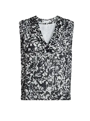 Dries Van Noten Women's College Embellished Abstract V-Neck Top - Black | Thumbnail 1 Dries Van Noten Women's College Embellished Abstract V-Neck Top - Black | Thumbnail 1