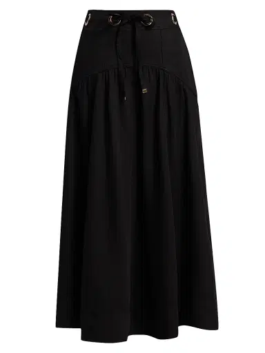Ba&sh Women's Ponia A-Line High-Rise Midi-Skirt - Noir | Thumbnail 1 Ba&sh Women's Ponia A-Line High-Rise Midi-Skirt - Noir | Thumbnail 1