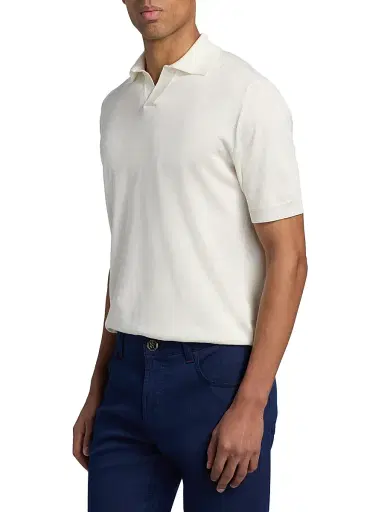 Stefano Ricci Men's Silk-Linen-Cotton Polo Shirt - White - Size 46 | Thumbnail 4 Stefano Ricci Men's Silk-Linen-Cotton Polo Shirt - White - Size 46 | Thumbnail 4