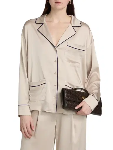 L'AGENCE Women's Mara Satin Piped Blouse - Champagne Midnight | Thumbnail 3 L'AGENCE Women's Mara Satin Piped Blouse - Champagne Midnight | Thumbnail 3