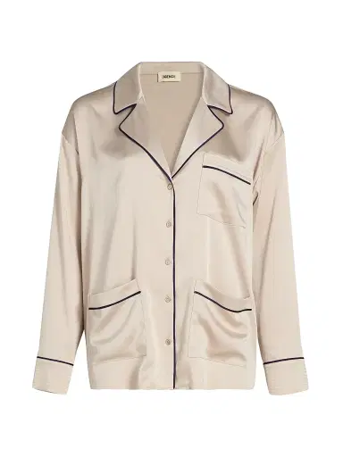 L'AGENCE Women's Mara Satin Piped Blouse - Champagne Midnight | Thumbnail 1 L'AGENCE Women's Mara Satin Piped Blouse - Champagne Midnight | Thumbnail 1