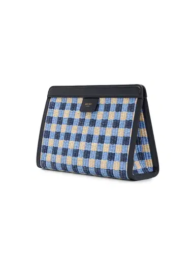 Jimmy Choo Women's Riviera Capsule Avenue Logo Gingham Raffia Clutch - Marine Mix | Thumbnail 3 Jimmy Choo Women's Riviera Capsule Avenue Logo Gingham Raffia Clutch - Marine Mix | Thumbnail 3