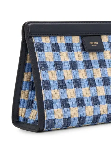 Jimmy Choo Women's Riviera Capsule Avenue Logo Gingham Raffia Clutch - Marine Mix | Thumbnail 5 Jimmy Choo Women's Riviera Capsule Avenue Logo Gingham Raffia Clutch - Marine Mix | Thumbnail 5