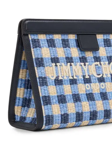 Jimmy Choo Women's Riviera Capsule Avenue Logo Gingham Raffia Clutch - Marine Mix | Thumbnail 6 Jimmy Choo Women's Riviera Capsule Avenue Logo Gingham Raffia Clutch - Marine Mix | Thumbnail 6