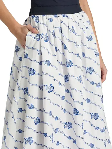 Rosie Assoulin Women's Easy Does It Floral Cotton Midi-Skirt - Blue White | Thumbnail 6 Rosie Assoulin Women's Easy Does It Floral Cotton Midi-Skirt - Blue White | Thumbnail 6
