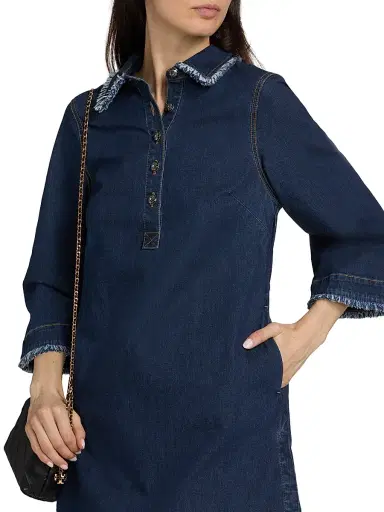 Cinq à Sept Women's Dany Bicolor Fringe Denim Minidress | Thumbnail 6 Cinq à Sept Women's Dany Bicolor Fringe Denim Minidress | Thumbnail 6