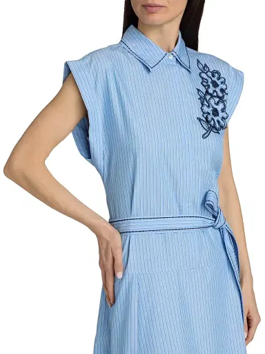 Cinq à Sept Women's Callie Striped Floral Appliqué Belted Midi-Dress - Blue Wisteria Multi | Thumbnail 6 Cinq à Sept Women's Callie Striped Floral Appliqué Belted Midi-Dress - Blue Wisteria Multi | Thumbnail 6