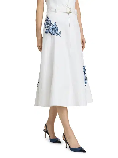 Cinq à Sept Women's Samara Striped Floral Appliqué Midi-Skirt | Thumbnail 4 Cinq à Sept Women's Samara Striped Floral Appliqué Midi-Skirt | Thumbnail 4
