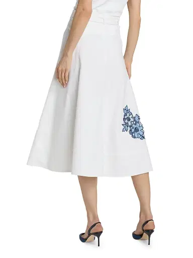 Cinq à Sept Women's Samara Striped Floral Appliqué Midi-Skirt | Thumbnail 5 Cinq à Sept Women's Samara Striped Floral Appliqué Midi-Skirt | Thumbnail 5