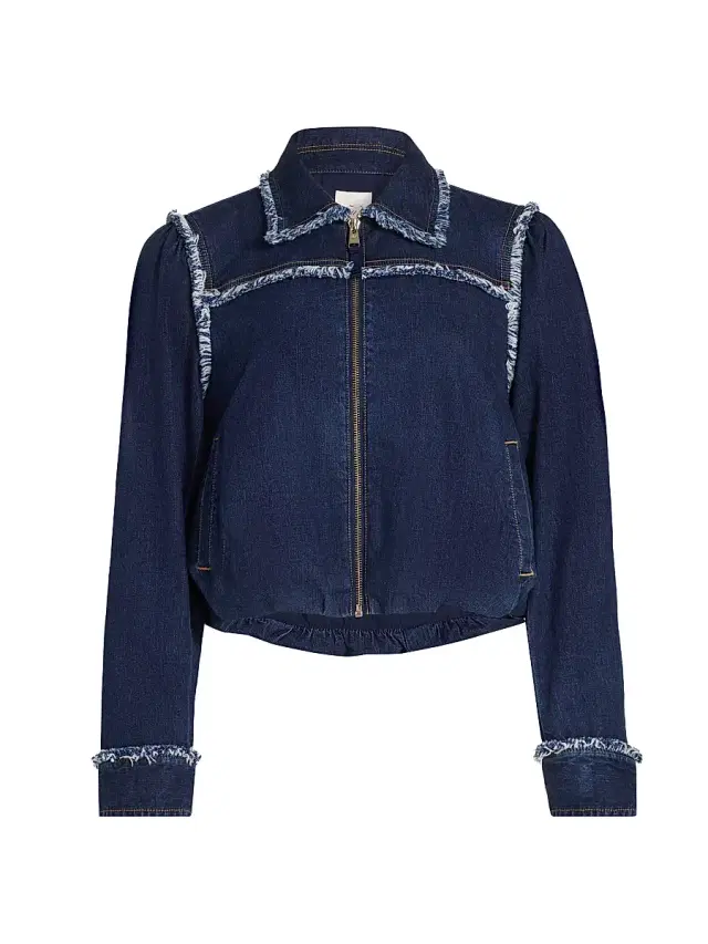 Women's Indria Denim Fringe Crop Bomber Jacket - Twilight Women's Indria Denim Fringe Crop Bomber Jacket - Twilight